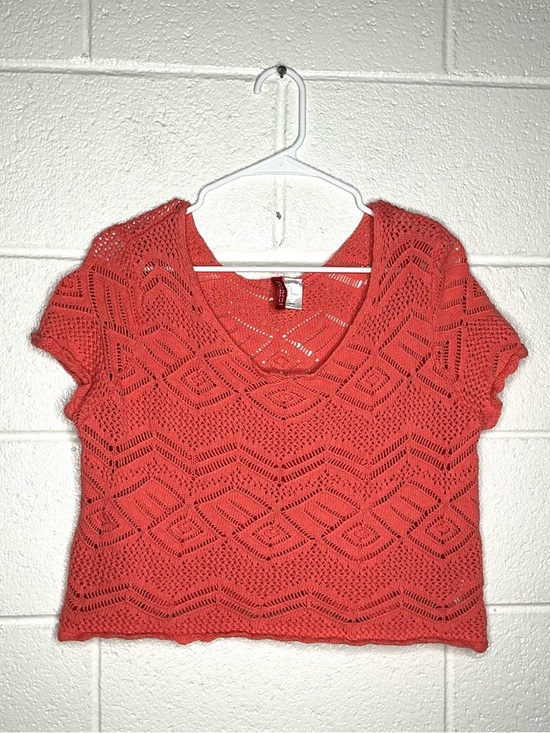 Divided Tops - < Y2K Divided Coral Crochet Knit Cropped Top Boho Festival Hippie >
